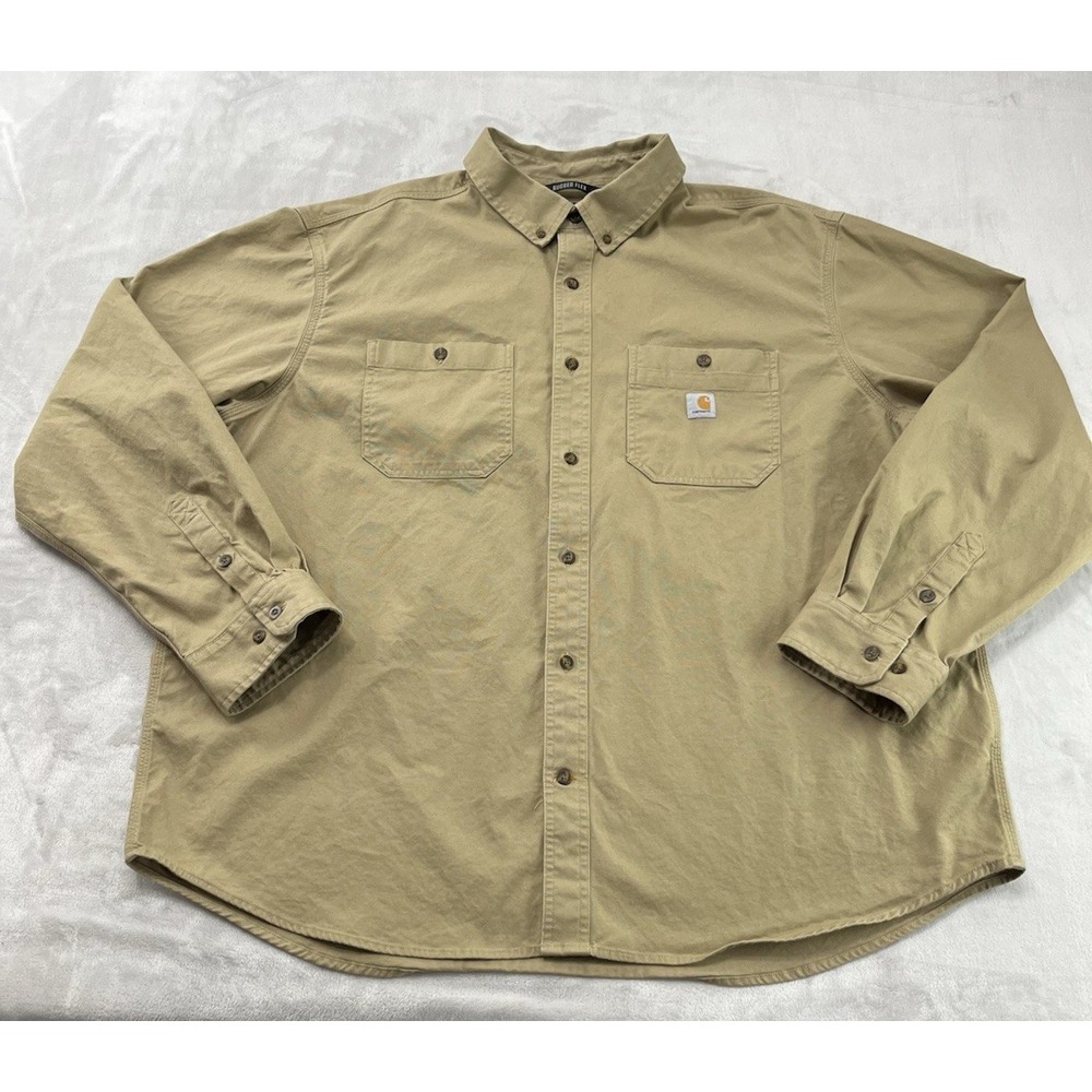 Carhartt Rugged Flex Shirt Men 3XL Brown Relaxed Fit Chest Pockets Workwear